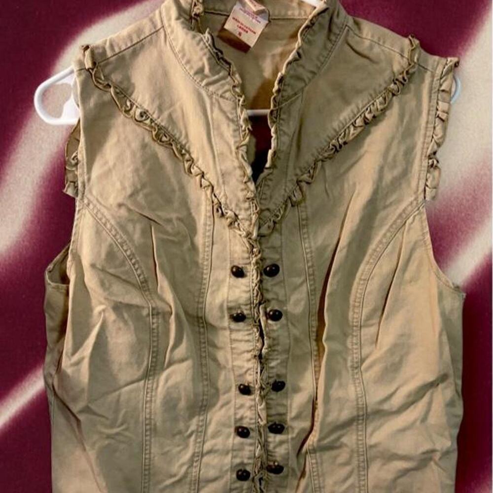 Vintage khaki ruffle utility vest